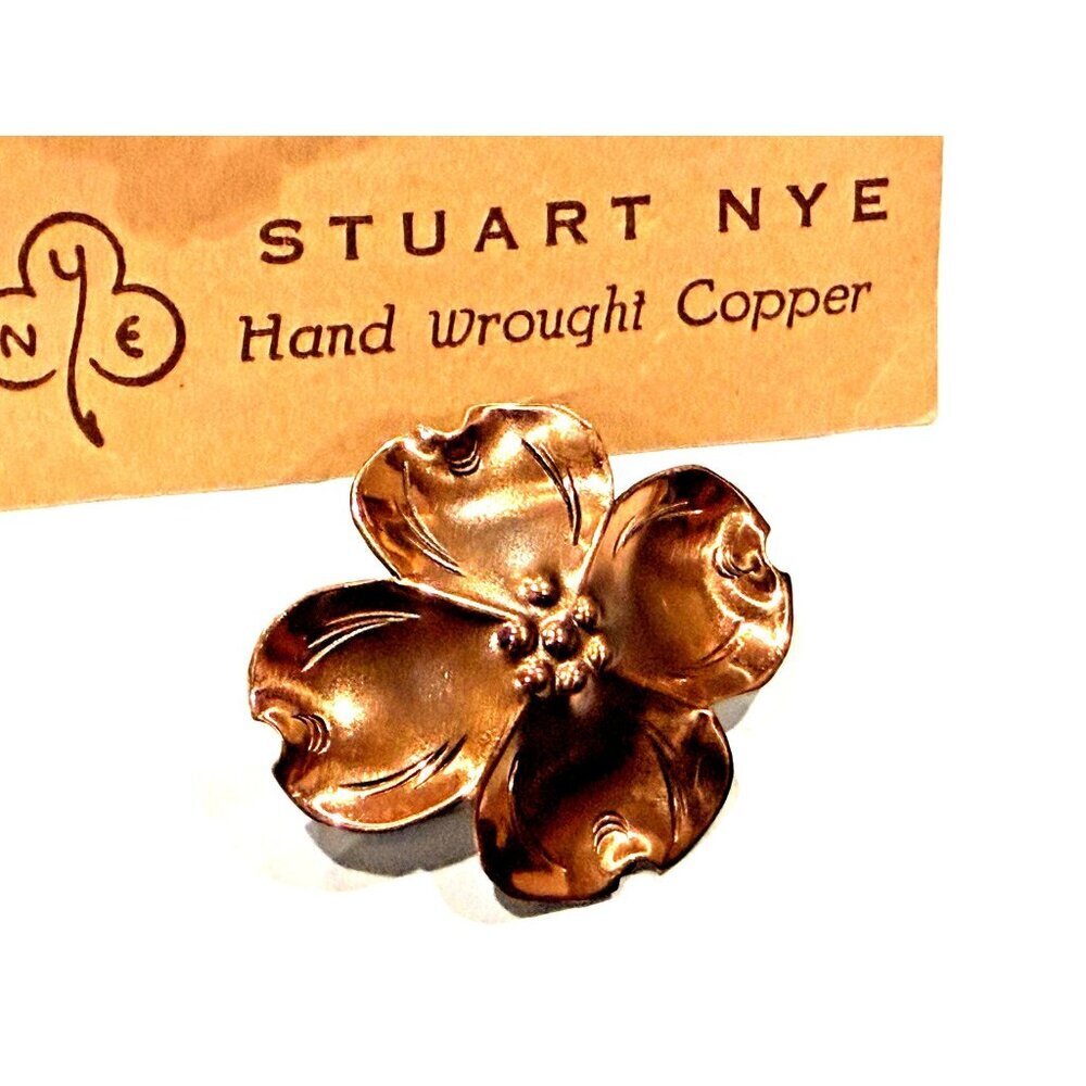STUART NYE HAND WROUGHT COPPER FLORAL DOGWOOD PIN BROOCHES LOT 2 New - Picture 10 of 10